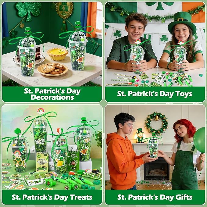 LiYiQ 247 Pcs St Patrick's Day Party Favors Return Gifts for Party, Student Stationery Gifts from Teacher, Pencil Erasers Notebooks Stickers for Classroom Birthday Goodie Bags Rewards Prizes