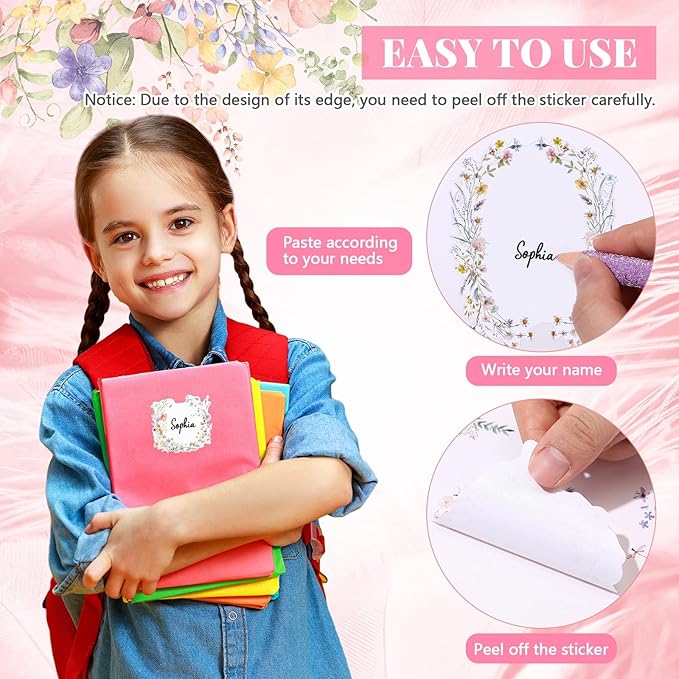 Sabary 90 Pcs Cutout Name Tags Water Bottle Labels Daycare Labels Self Adhesive Name Stickers Gift Tags for Classroom Home Desk Bulletin Board Decoration Party Favor 10 Sheets (Flower)