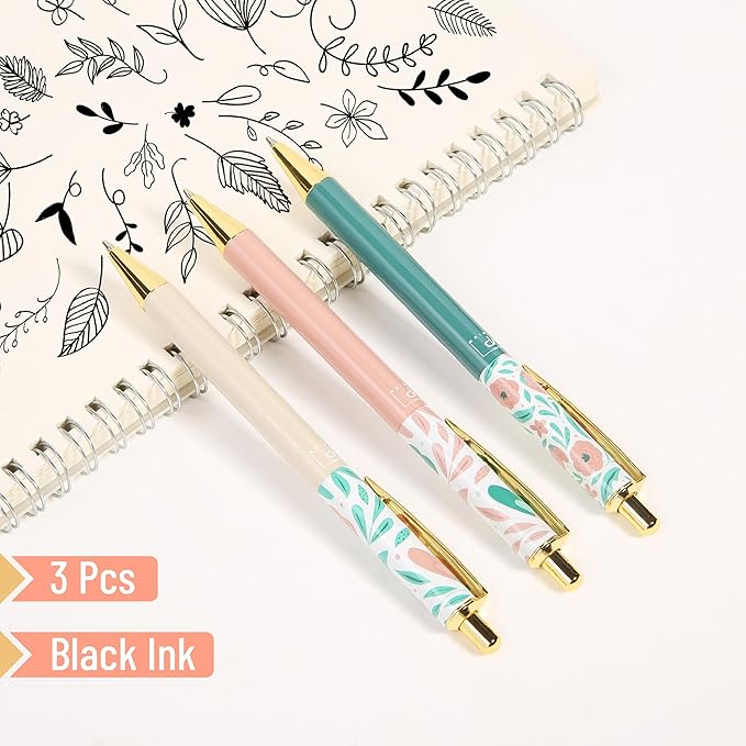 Mr. Pen- Luxury Floral Pen Set, 3 pcs, Black Ink Ballpoint Pens, Floral Pen, Fancy Pens for Women, Cute Pens for Journaling, Valentine Gift
