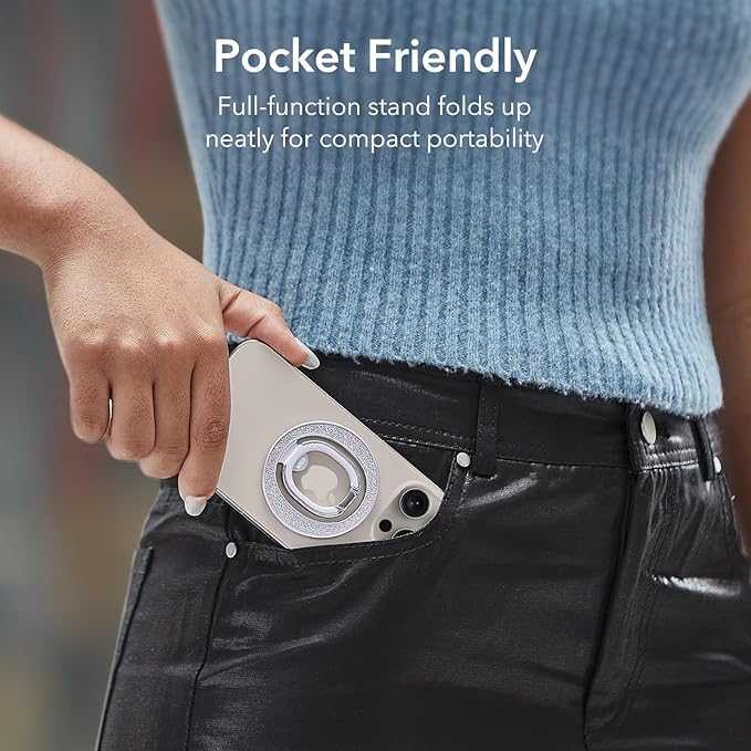 ESR Magnetic Phone Ring Holder, Compatible with MagSafe Ring Holder, Magnetic Phone Grip with Adjustable Stand, Compatible with MagSafe Phone Grip, for iPhone 16/15/14/13/12, S25, Rhinestone Silver