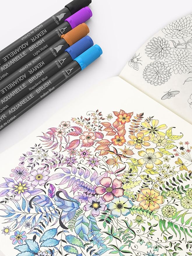 Markers for Adult Coloring Books: 100 Color Dual Tip Fine & Brush Pens Water-Based Coloring Marker for Adults Drawing Sketching Bullet Journal Writing Lettering No bleeding