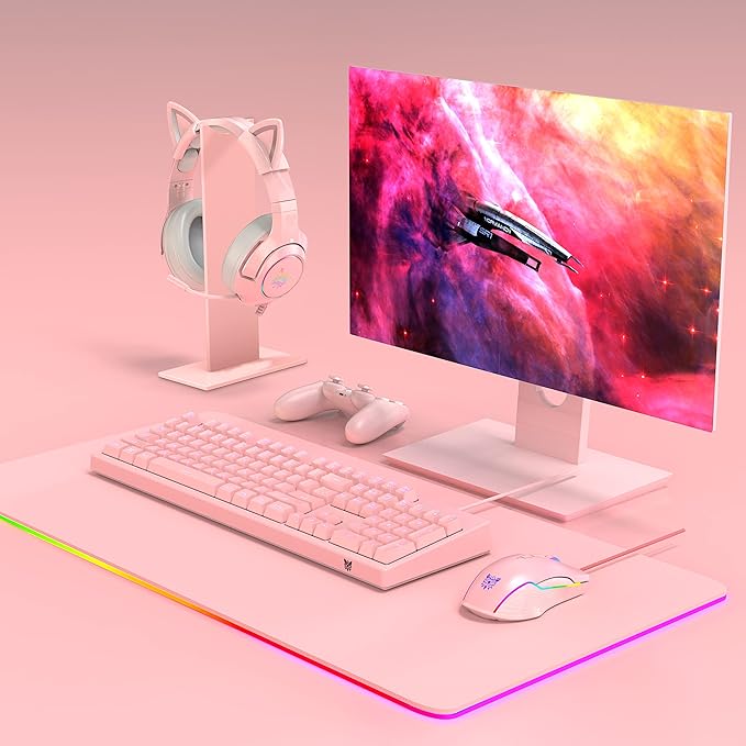 Pink Headphones Stand, Universal Gaming Headset Holder Hanger with Stable Base K9 Cat Ear Headset(Not Included) and All Headphones