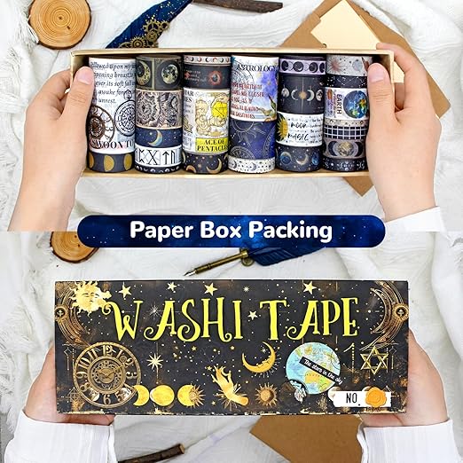 Vintage Tarot & Celestial Washi Tape Set - 25 Rolls Astrology Style Decorative Tapes for Journaling, Scrapbooking,Junk Journal, DIY Craft，Bullet Journaling , Celestial Stickers with Beautiful Gift Box