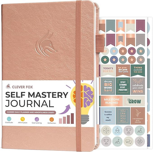 Clever Fox Self Mastery Journal – Guided Daily Reflection & Self Improvement Journal with Prompts – Journaling Notebook for Women & Men (Rose Gold)