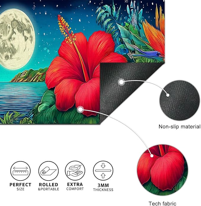 Large Mouse Pad Gaming Mousepad 31.5 x 11.8 Inch Keyboard Desktop Mat Diatomite XL Mouse Pad for Home and Office Desk Accessories with Tropical Coast Moonlight Floral Artwork
