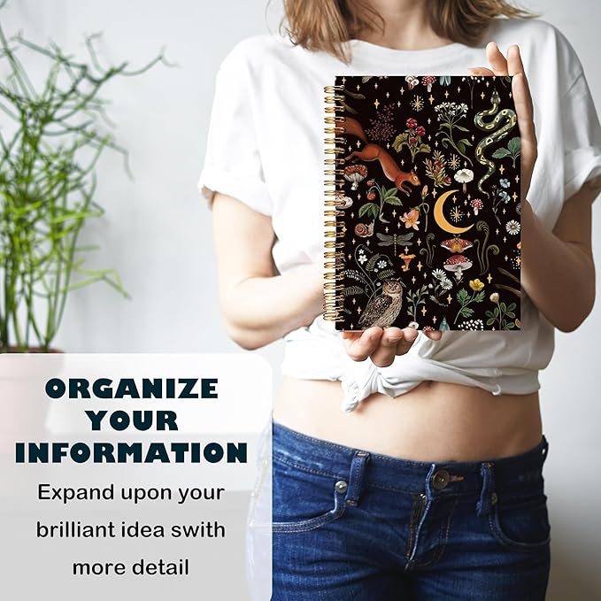 BearCake Whimsical Dark Academia Notebook, Mushroom Notebook, Celestial Moon Witch Notebook, Witchy Gifts for Women, Mushroom Lovers Gifts, Witch Stuff, Hardcover Spiral Notebook 5.5x8.3