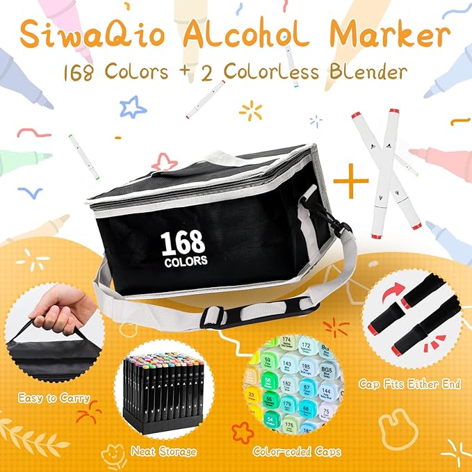 Alcohol Markers with APP, 168+2 Colors Dual Tip Art Marker for Adults Coloring Books, Alcohol Based Illustration Markers Set for Adult Artist Drawing Sketching Painting Lettering Cards