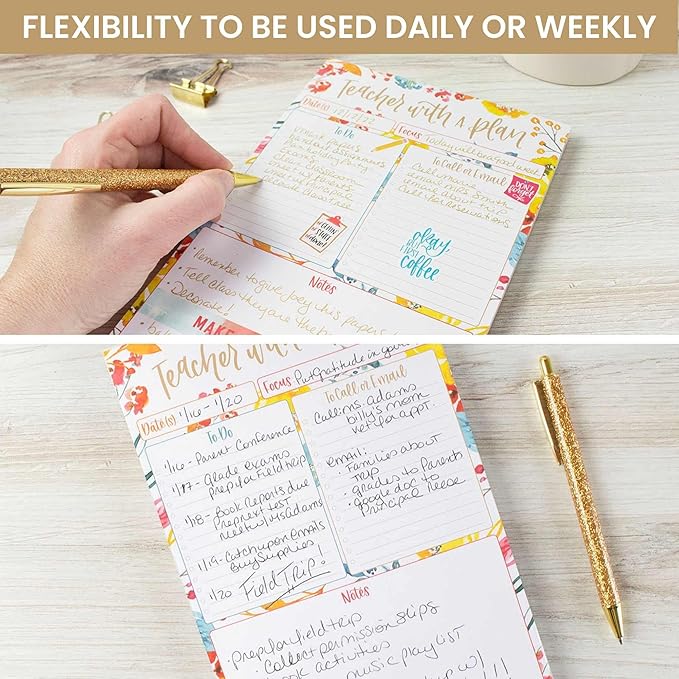 bloom daily planners Teacher To-Do List Planning Pad - Teacher Appreciation Gift | Daily and Weekly Organizer - 80 Sheets Tear-Off Notepad for Classroom or Home School (6” x 9”) - Happy Blooms