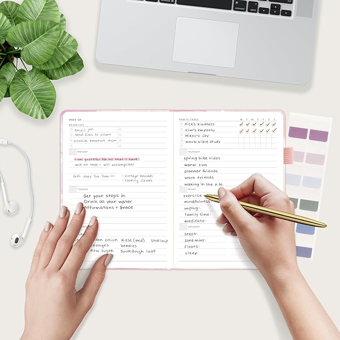 And Per Se Undated Planner – A5 Weekly & Monthly Goal Planner for 72 Weeks (1.5 Years) – Hardcover with Monthly Tab Stickers, Back Pocket & Habit Tracking (Blush Watercolor)