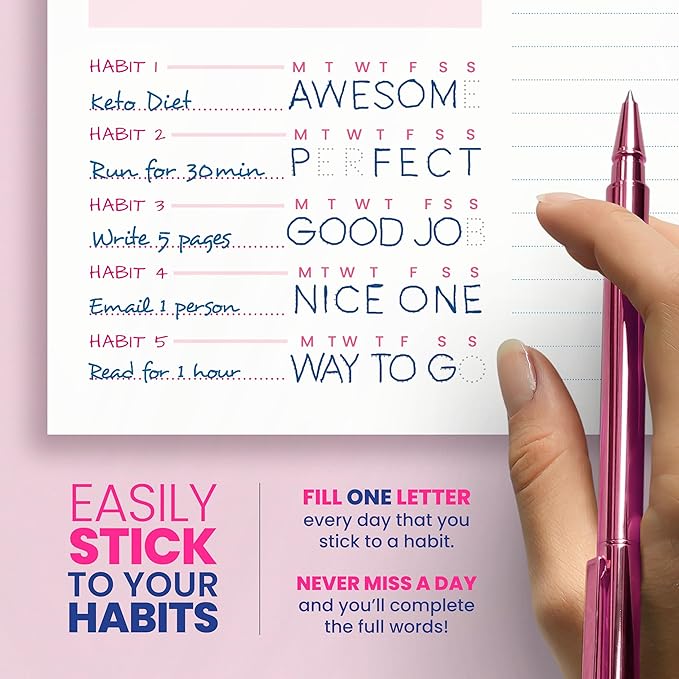 Weekly Planner Spiral Bound Notebook A5 - Undated Planner - To Do List Notebook - Habit Tracker - 52 Weeks - Daily Planner Undated for Home Work Office Business - Goal Planner - Cute Planner - Pink