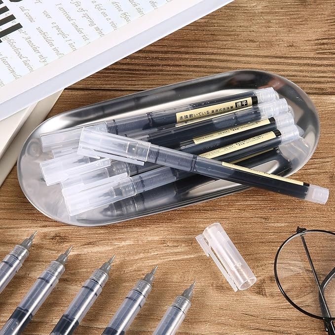 Frienda 12 Pieces Rolling Ball Pens 0.5 mm Japanese Quick Drying Fine Point Pens Liquid Ink Smooth Writing for Office Student Back to School Supplies(Black)