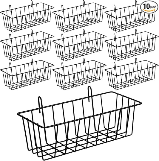 10Pcs Grid Panel Hanging Wire Basket Metal Grid Wall Basket No Drilling Wall Storage Basket for Kitchen, Home Decor Supplies, Potted Plants, Black