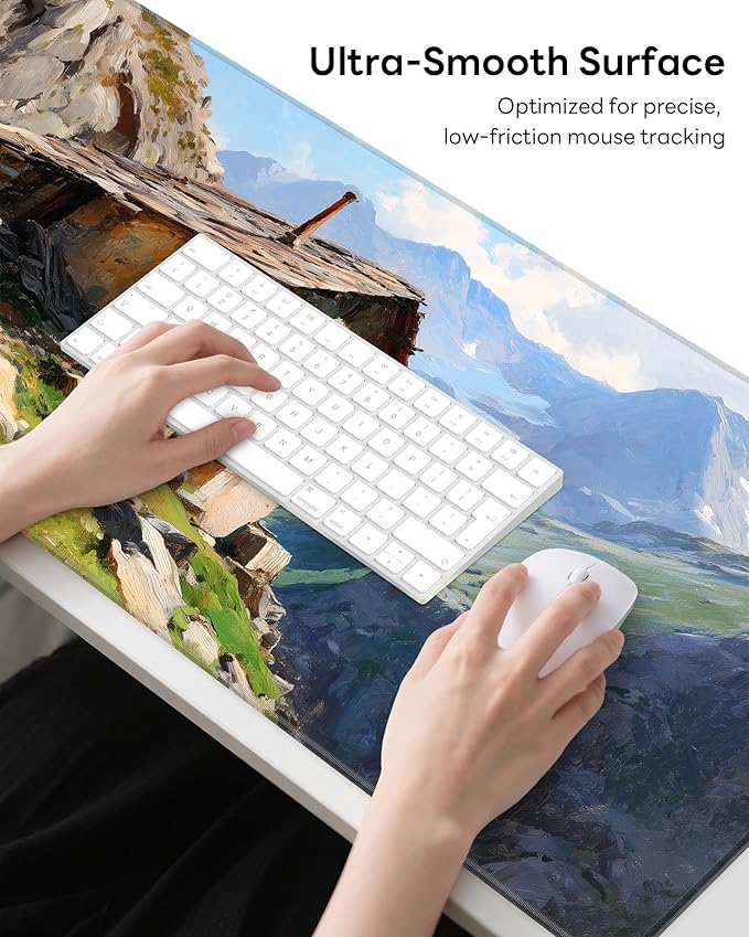 XL Gaming Mouse Pad, 31.5x17.5'' Large Desk Mat with Anti-Slip Rubber Base & Stitched Edges for Gaming, Office, Home - Oil-painted