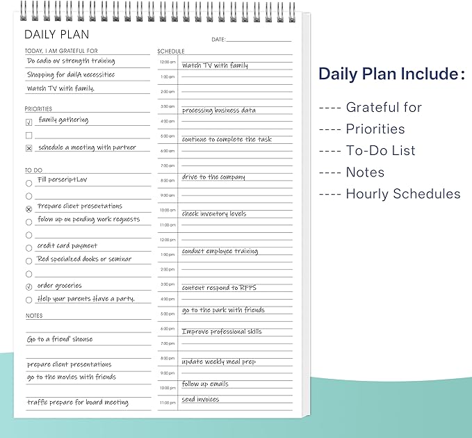 24 Hour Daily Planner - To Do List for Work & Personal Life, Productivity Everyday Planner, Daily Schedule, 6.5 x 9.8