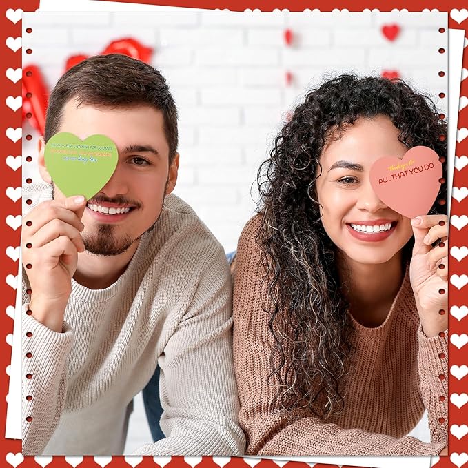 Teling 24 Pack Valentine's Day Sticky Notes Heart Shape Sticky Notes 3 x 3 Inch Thank You Notepads Bulk Cute Memo Pads for Galentines Party Gifts School Office Supplies (Pastel)