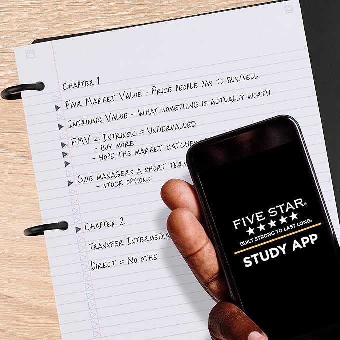Five Star Flex Refillable Notebook + Study App,College Ruled Paper and 1 Inch TechLock Ring Binder with Pockets,Tabs and Dividers,200 Sheet Capacity,Pacific Blue (293280AD2),(Pack of 6)
