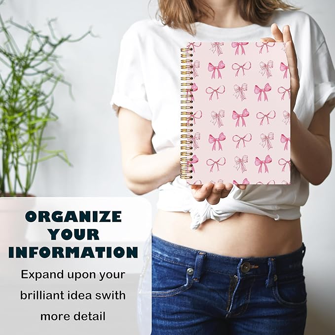 BearCake Pink Bow Sticky notebook,Cute Preppy Journal,Trendy Coquette Pink Bow Notebook for Women note taking, Hardcover Spiral Notebook 5.5x8.3