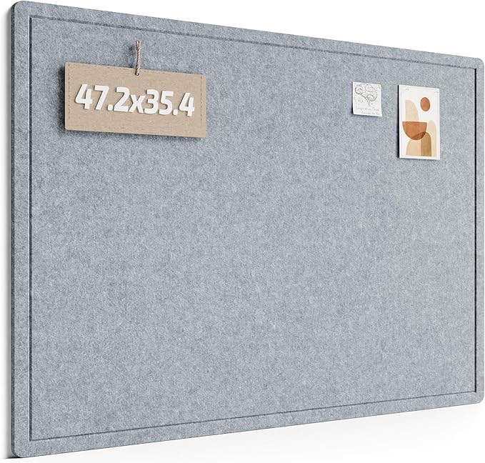 Fluxynara Large Bulletin Board, 47.2" x 35.4" Cork Board Alternative with 24 Safe Removable Adhesive Tabs, Foldable Felt Pin Board for Home Office, Classroom, Bedroom,Entryway for Walls— Blue Gray