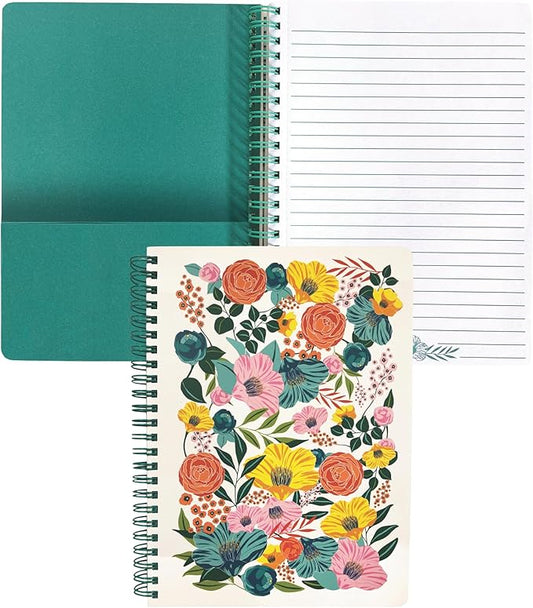 Steel Mill & Co Cute Floral Mini Spiral Notebook, 8.25" x 6.25" Journal with Durable Hardcover and 160 Lined Pages, Garden Blooms (Cream)