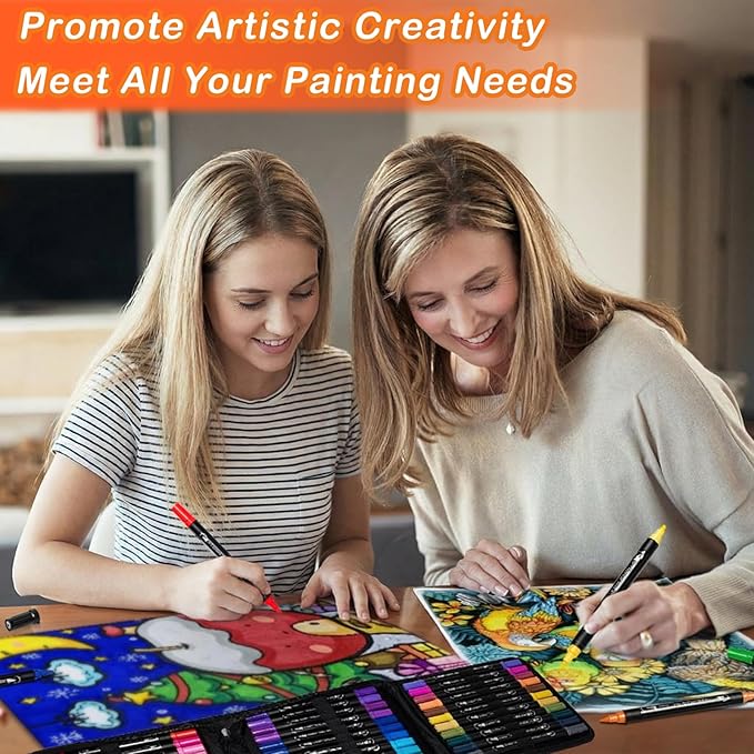 TANMIT 60 Colors Acrylic Paint Pens, Dual Tip Acrylic Paint Markers with Brush Tip and Fine Tip, Acrylic Pens for Rock Painting, Wood, Canvas, Stone, Glass, Ceramic,DIY Crafts Making Art Supplies