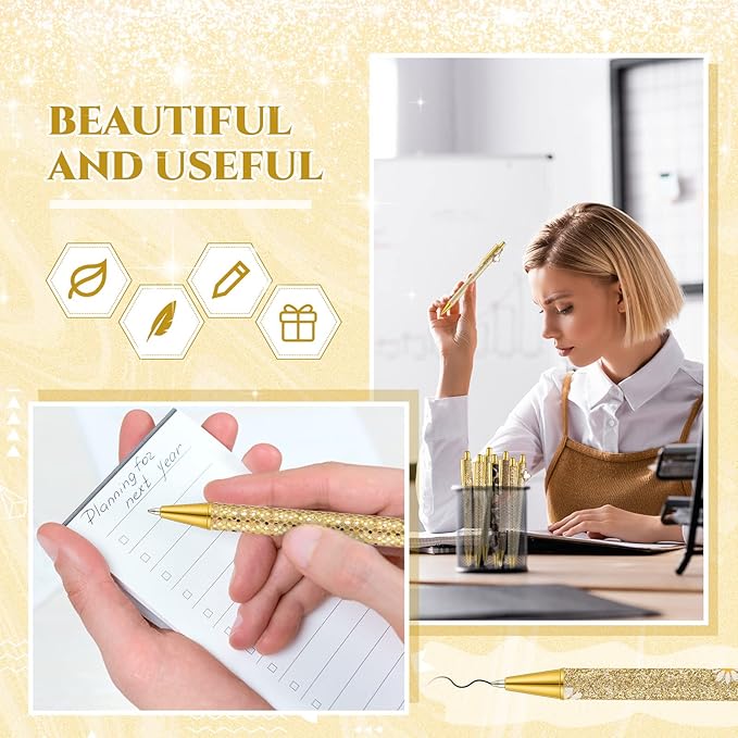 Sherr 7 Pcs Fancy Pens for Women Cute Sparkly Glitter Pens with 10 Pcs Black Ink Refills Pretty Gifts for Girls Office School Christmas Graduation(Delicate)