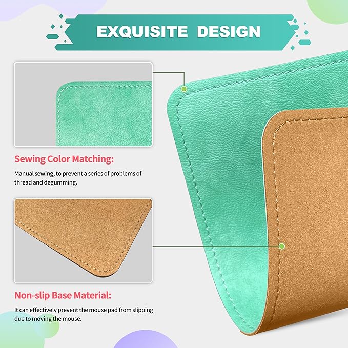 PU Leather Mouse Pad with Stitched Edge, Micro-Fiber Base, Non-Slip Waterproof, 8x11Inch (Mint Green)