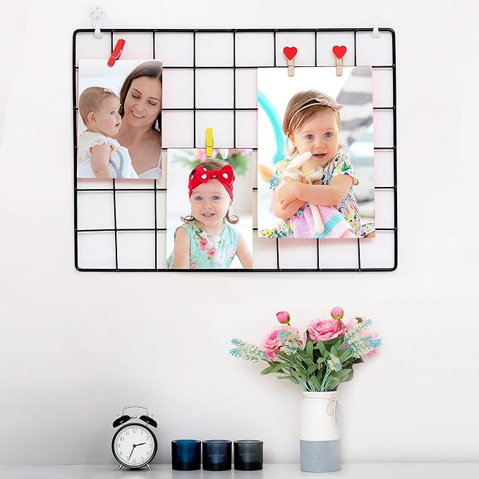 1 Pack Black Metal Magnetic Wire Grid Panels | Photo & Picture Display Wall Organizer | Grid Board | Hanging Home & Office Decor