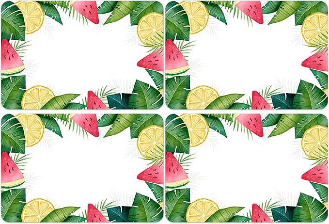 200PCS Summer Name Stickers, Summer Tropical Name Tags Stickers Palm Leaf Watermelon Lemon Name Labels for Classroom Office Cubby Locker Clothes Hawaiian Aloha Luau Party, 2x3 inch
