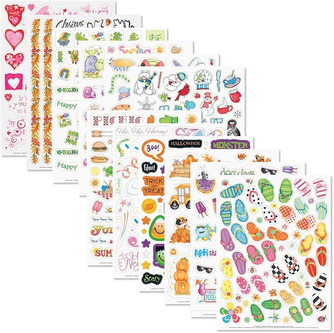 Current Year-Round Themed Sticker Variety Pack - 12 Sheets, 178 Assorted Stickers for Kids, Teachers, School, Scrapbooking, Journals, Monthly Planners, Calendars, Holiday Crafts & Greeting Cards