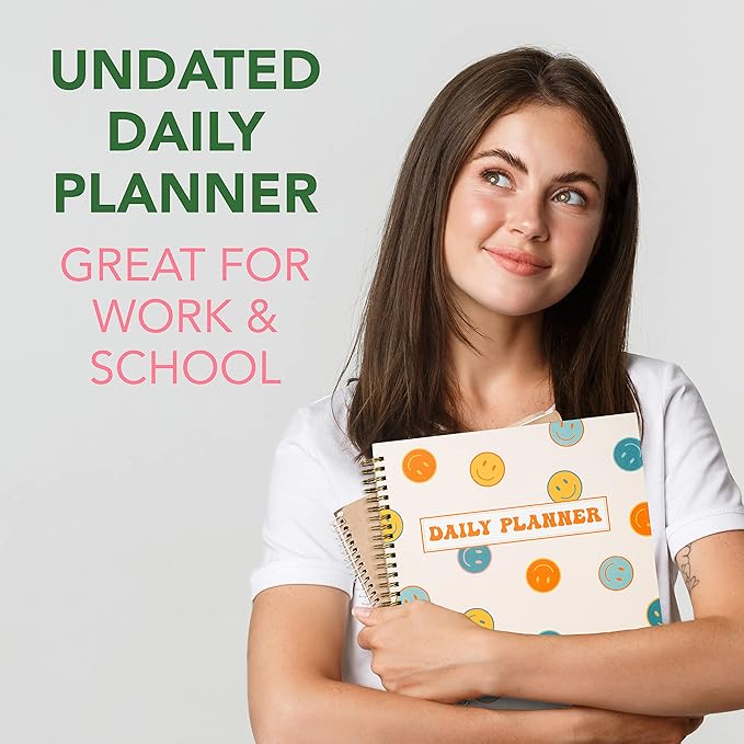 Undated Daily Planner Notebook 8.5x11, To Do List Notebook, Habit Tracker Journal, A4 Large Hardcover Spiral Schedule Notebook Planner, Retro Aesthetic Daily Planner Undated for Students Girls Teens