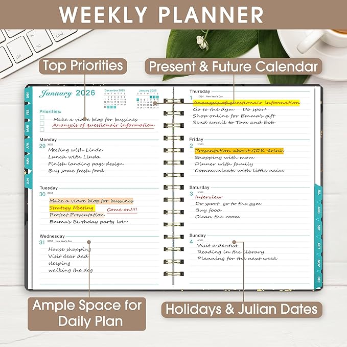 Ymumuda 2026 Planner, Daily Weekly Monthly Planner, 2026 Calendar Planner (Jan 2026 - Dec 2026), 8.4" x 6.3", Teacher School Student Work Agenda with Tabs, Ideal for School Office Supplies