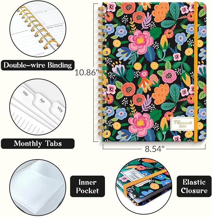 2026 Planner 8.5 x 11, Large Weekly and Monthly Planners with Tabs, A4 Spiral Bound Daily Calendar 2026 Planner, 12 Month Agenda Organizers from Jan. to Dec.(Pink Bloss)