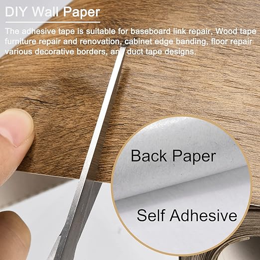 uxcell Wood Grain Tape, 4.72" x16 Ft Wall Paper Border Sticker Self-Adhesive Wood Grain Repair Patch with Scraper for Wall Corner Table Door Sofa Furniture Home Decor (Brown)