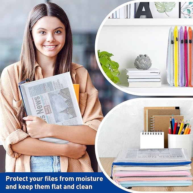 48pcs Zipper Pouches for Organizing, A4 Waterproof Bags, Plastic Mesh Zipper Bags, Storage Bags for Toys, Document Bag, Classroom Organization, Mesh Bag Organizing Pouches