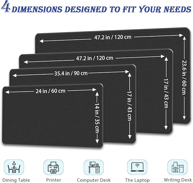 47.2" x 23.6" Large Desk Pad Mat - Non-Slip PU Leather Desk Mat, Large Mouse Pad, Computer Mat for Keyboard Mouse, Waterproof Desk Writing Mat, Desk Blotter Mat for Work (Black)