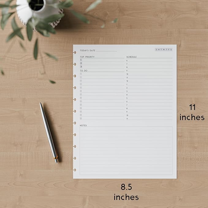 11-Disc Undated Daily Plan Paper Refill, 120 GSM, 50 Sheets (100 Pages/Days), Discbound Pre-Punched Inserts, Loose Leaf, White, 8.5 x 11 Inch, Daily To-Do, Notes, and Scheduling