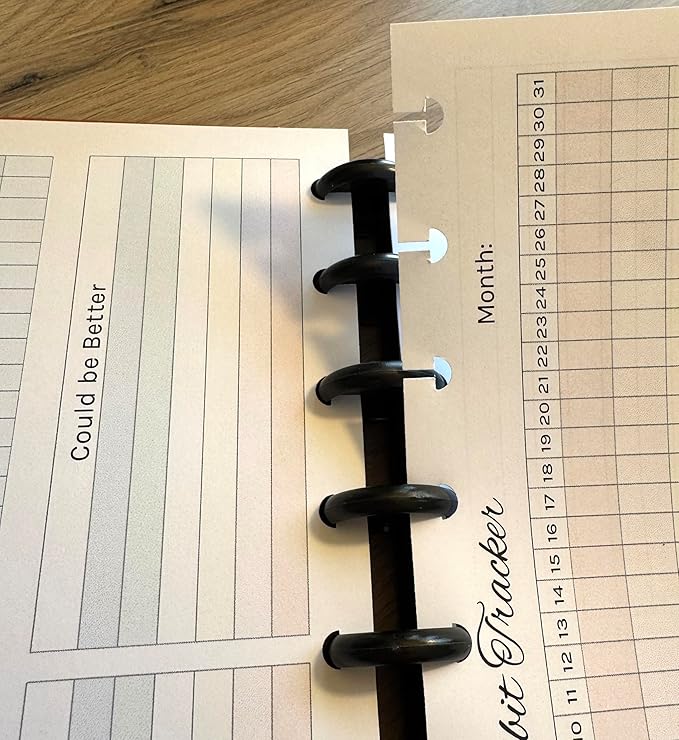 Horizontal Habit Tracker Inserts for 7, 9, 11 Disc | Mini, Classic, Skinny, Big, Letter, Junior Size Planners | Color or Black & White | Monthly Habit Log (Color, 11-Disc Letter)