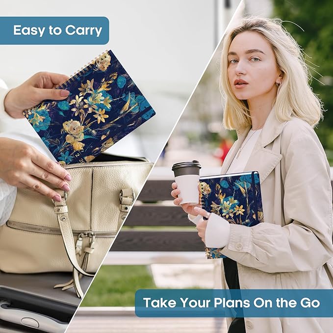 2026 Planner, Weekly and Monthly Calendar Planner Book, January 2026 - December 2026, Hardcover Spiral Planner with Monthly Tabs, Notes Pages, Perfect for Women & Men, A5 (6.4" x 8.5") - Turquoise Fowers