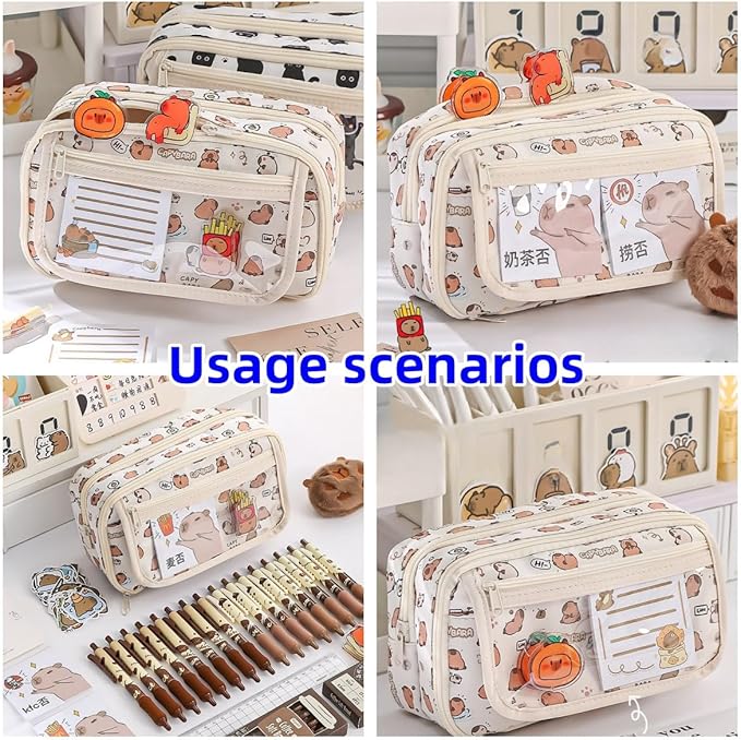 Cute Kawaii Pencil Case Pouch Cartoon Pen Box Holder Organizer for Office Workspace Supplies Desk Accessories Travel Essentials Aesthetic Trendy Cool Stuff Gift Large Capacity (Fox)