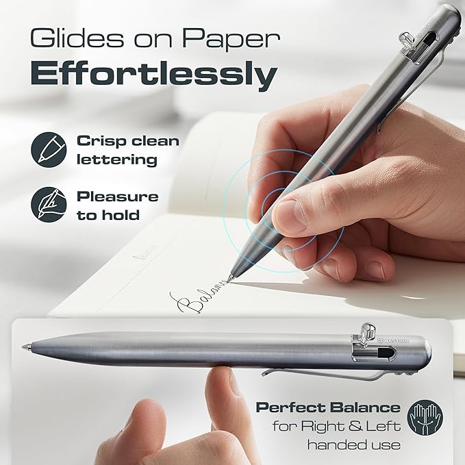 BASTION Titanium Bolt Action Pen - exclusive Hyperbolt & ZeroSeam, CNC Machined EDC Writing Tool, Refillable, Flagship Executive Gift Pen - Silver