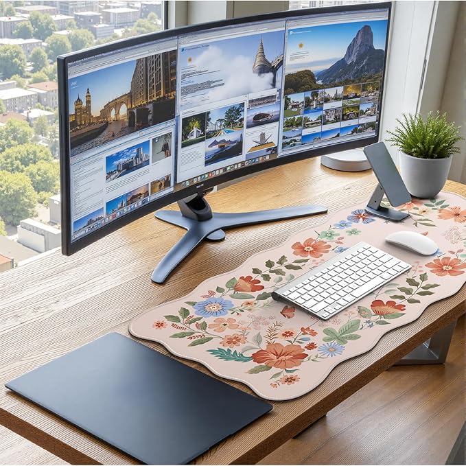 iCasso XXL Large Mouse Mat, Anti-Slip Big Mousepad with Stitched Edges, Keyboard Mat for Desktop(Light Pink)