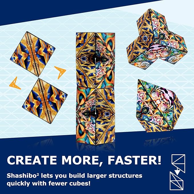 Shashibo Squared Shape Shifting Box – Next Generation XL STEM Puzzle Fidget Toy with Ultra Strong Magnets, Perfect Sensory Gift – Pairs w/All Shashibo Cubes (Atlantis)