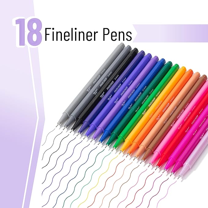 Mr. Pen- Fineliner Pens Colored, 18 Pack, Bible Journaling Pen, Ergonomic Triangular Colorful Barrels, 0.4mm Fine Liner Pens