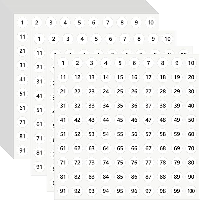 5000 Round Number Stickers, 50 Sheets Consecutive Vinyl Numbers Labels 1-100 Self-Adhesive Removable Dot Number Sticker for Indoor, Outdoor, Office, Classroom, Storage Organizing, Boxes (0.4”, White)