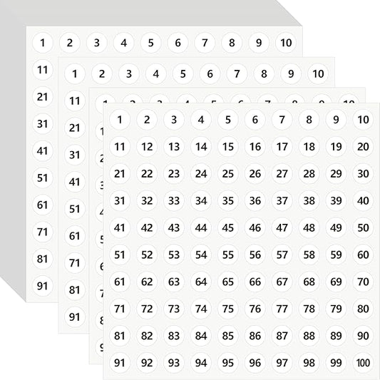 5000 Round Number Stickers, 50 Sheets Consecutive Vinyl Numbers Labels 1-100 Self-Adhesive Removable Dot Number Sticker for Indoor, Outdoor, Office, Classroom, Storage Organizing, Boxes (0.4”, White)