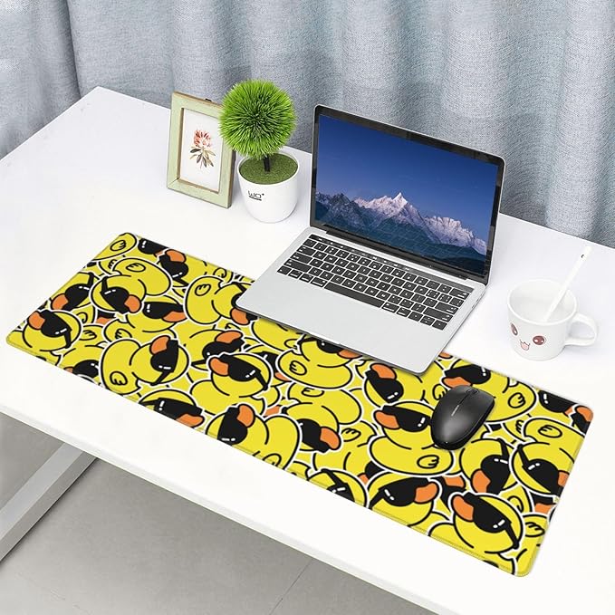 Funny Rubber Ducks with Sunglasses XL Large Mouse Pad with Stitched Edges Long Non-Slip Rubber Base Mousepad Laptop Keyboard Mat Desk Pad for Office Home Desk Decor, 31.5" X 11.8"