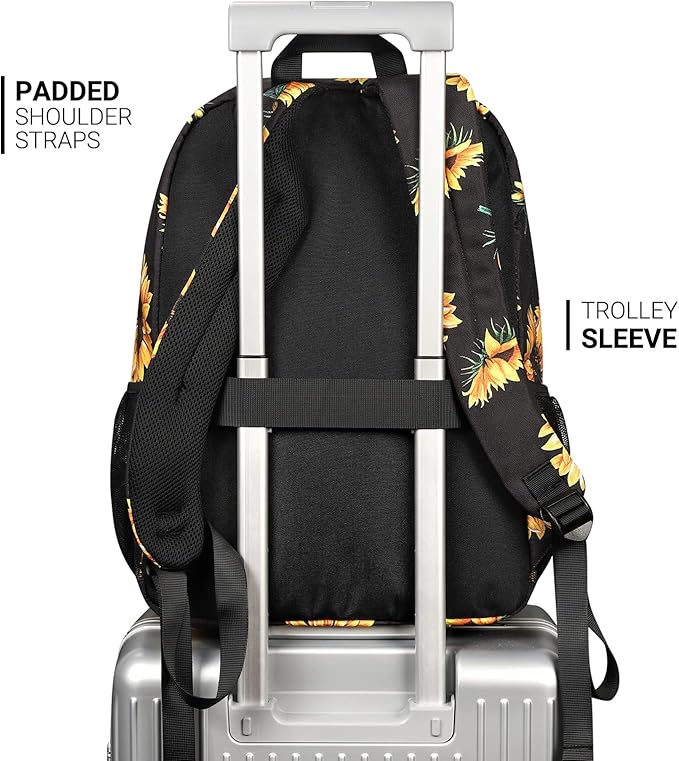 ZORFIN 26L Backpack for College, and Travel: Water Resistant Bookbag - Sunflower
