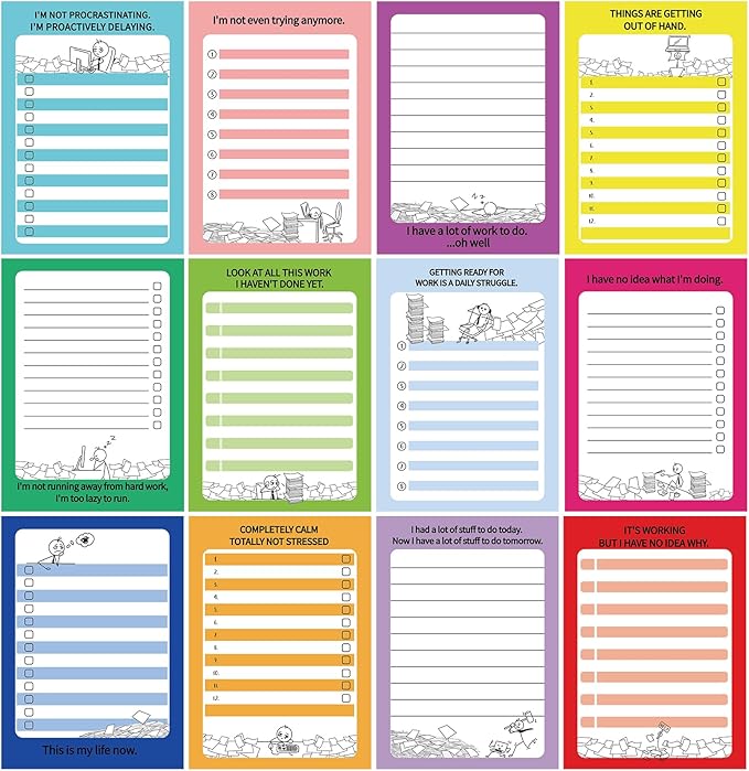 Yeaqee 12 Pcs Funny Notepads for Coworkers Fun Novelty Note Pad Sarcastic Memo Pads Funny to Do List Notepad Assorted Funny Office Gift for Coworkers Teacher Work Supplies, 5.5 x 3.9 Inch 30 Sheets
