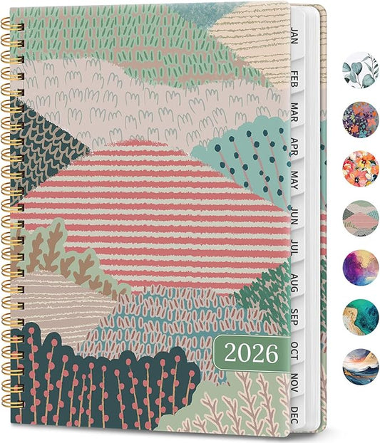2026 Planner, Weekly and Monthly Calendar Planner Book, January 2026 - December 2026, Hardcover Spiral Planner with Monthly Tabs, Notes Pages, Perfect for Women & Men, A5 (6.4" x 8.5") - Patchwork