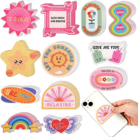 Needbrock 60 Pcs Anxiety Sensory Textured Stickers, Reusable Adhesive Mindfulness Fidget Calming Breathing Stickers for Adults & Teens Relieve Stress, Pink, Purple